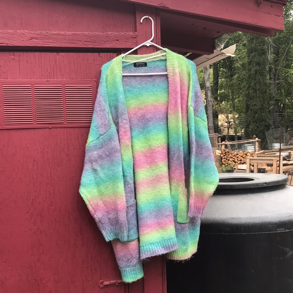 BloomChic Pastel Rainbow Open-Front Cardigan in Pink, Blue, Green, Purple, Cream - Picture 1 of 4